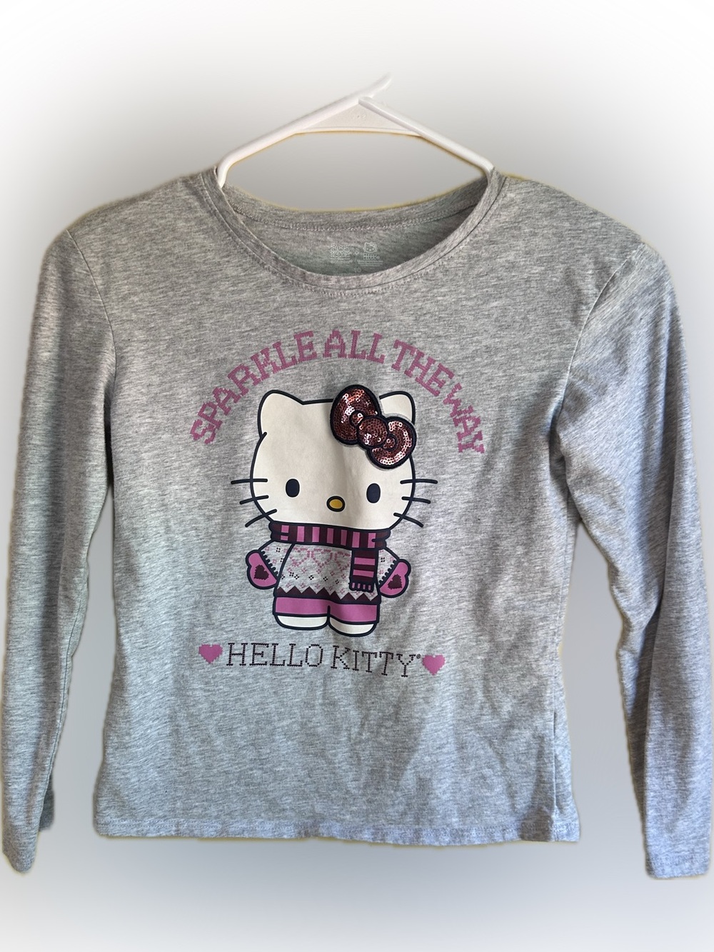 Hello Kitty Gray Christmas Long Sleeve Tee with Pink & Purple Accents